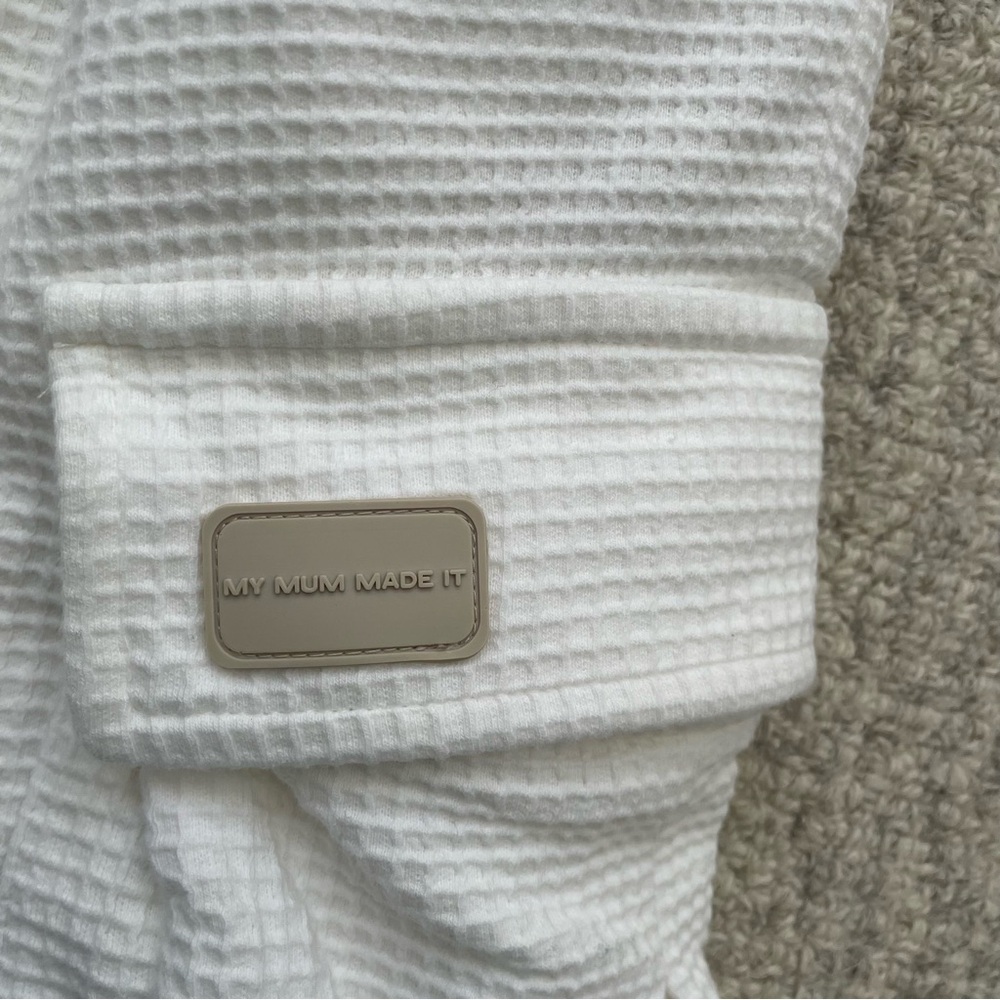 My Mum Made It Waffle Utility Sweatpants White Athleisure Lounge Sporty Comfy - Picture 5 of 8